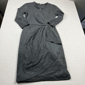 J.McLaughlin Faux Suede Wrap Dress Gray 3/4 Sleeve V-Neck Work Semi Formal XS